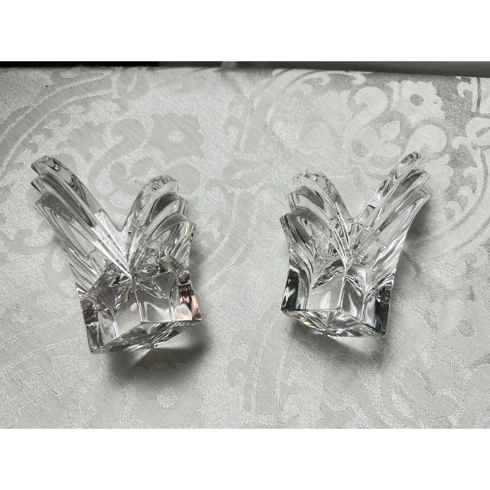 Pair of‎ Modern Crystal Glass Leaf Design Tealight Candle Holders